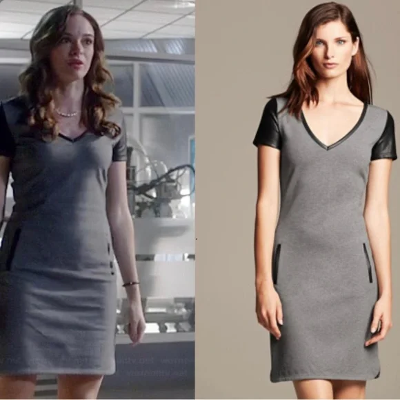 Banana Republic | Dresses | Banana Republic Gray Dress With Faux Leather  Sleeves And Trim | Poshmark